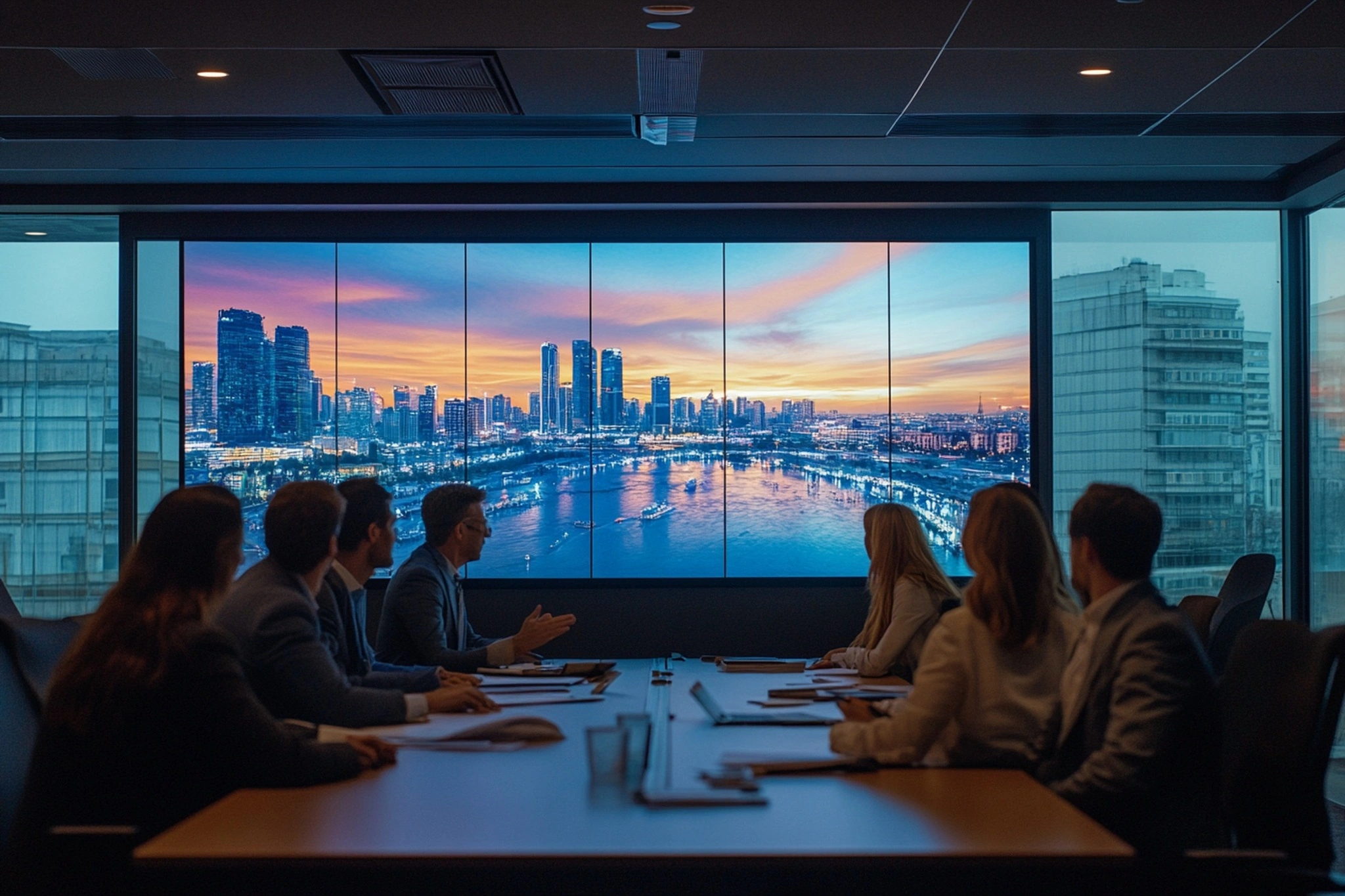 Morning business team meeting in a modern conference room